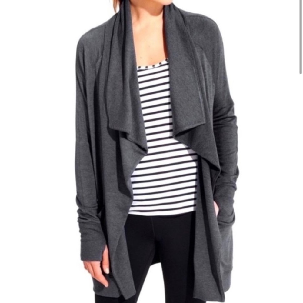 Athleta Studio Wrap Open Front Cardigan Sweater Long Sleeve Thumbholes Small